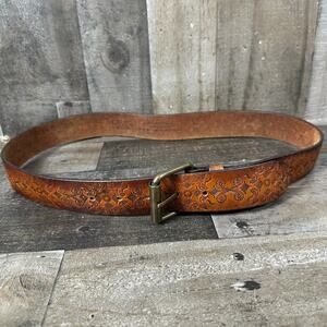 Arizona Jean Company Brown Western Belt Metal Buckle Geometric Aztec Medium Y2k